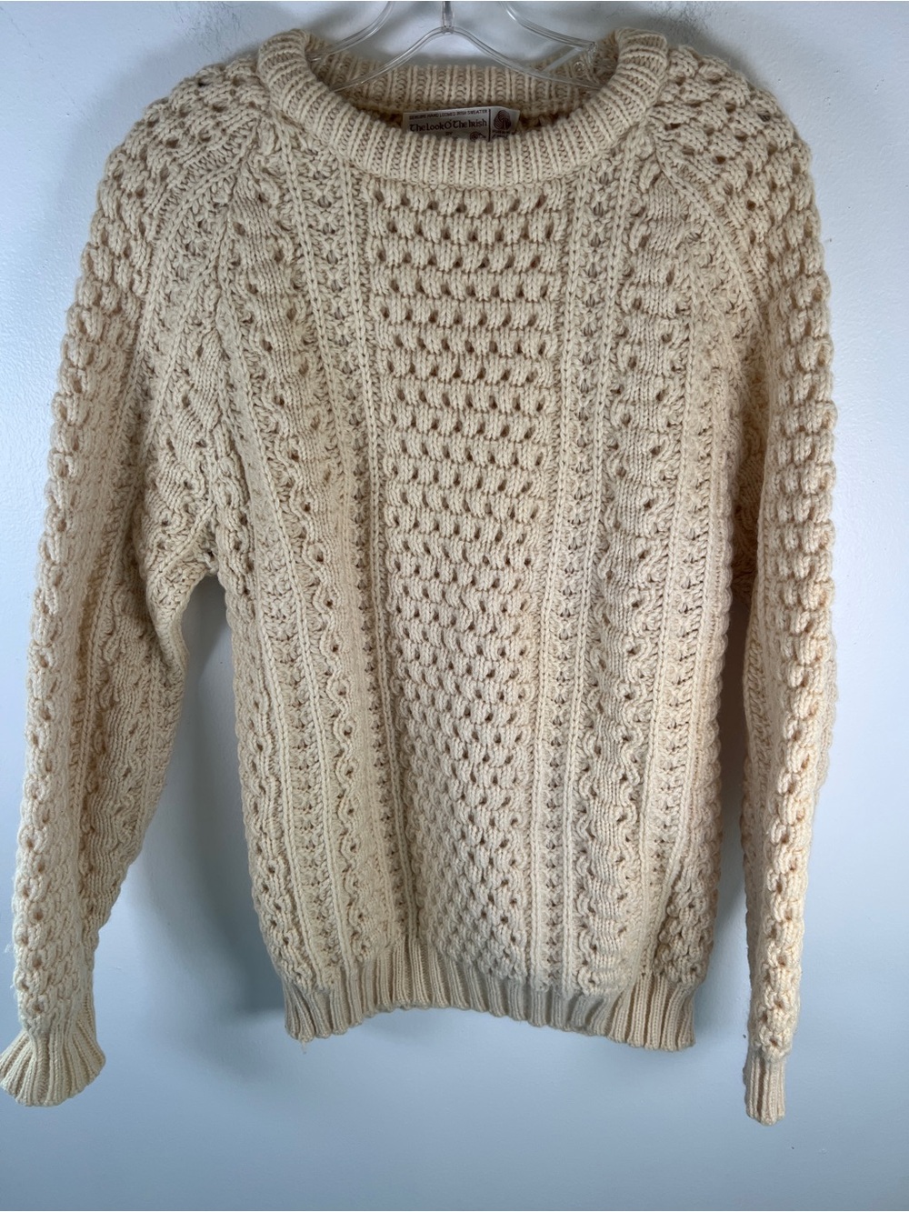 Vintage The Look O The Irish Classic Cable Knit Crewneck Sweater Cream Small